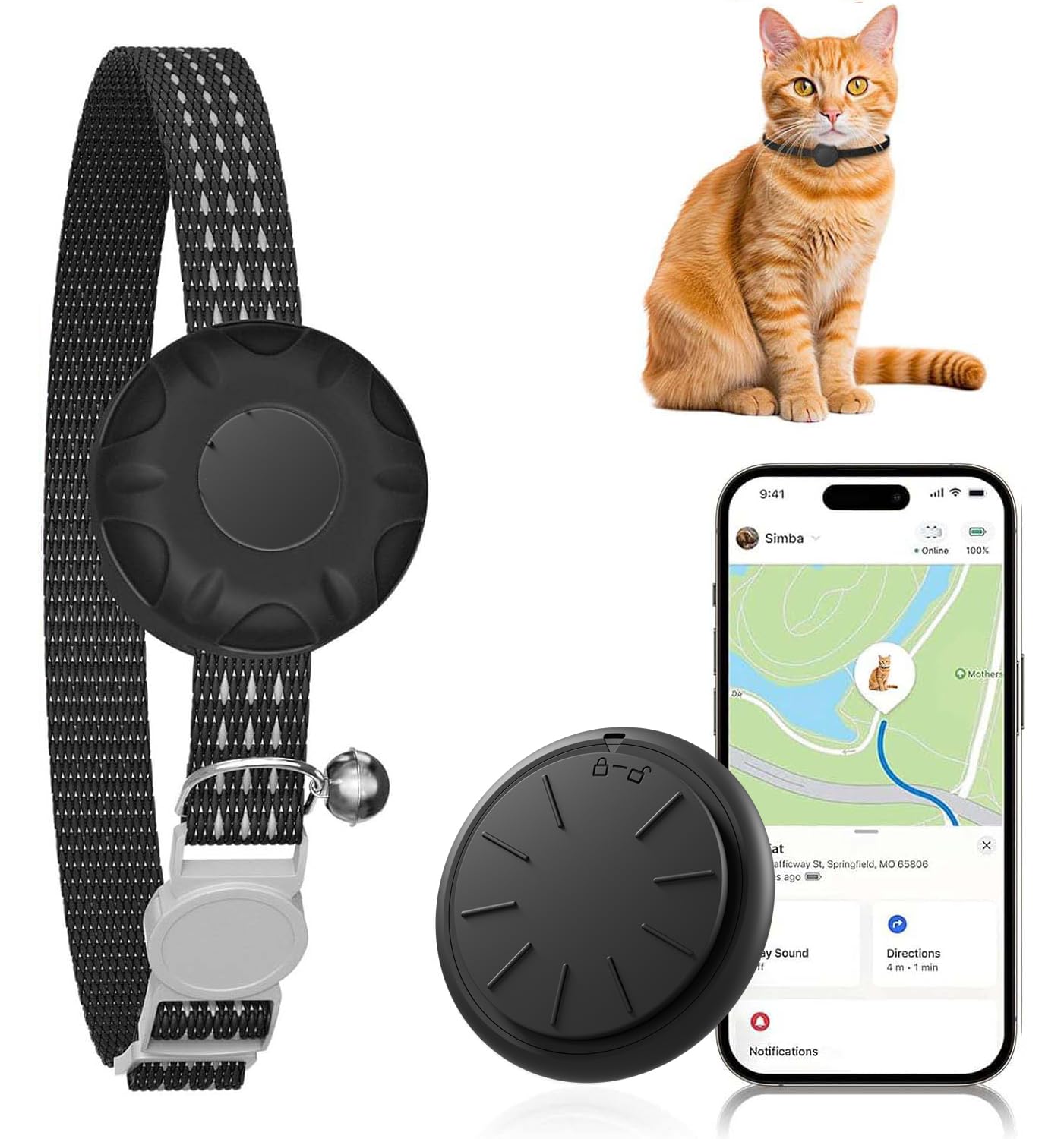 Cat GPS Tracker for Cats, Waterproof Pet GPS Tracker, Compatible with Apple Find My App (Only iOS), No Monthly Fee (White Tracker, Purple Cat Collar)