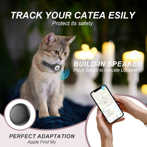 (Black) GPS Tracker for Cats, Waterproof GPS Cat Trackers Cats Collar with Bells, No Subscription, GPS Cat Collar, Adapt with Apple Find My (iOS Only) Finder Tag for Vehicles, Pets, Kids