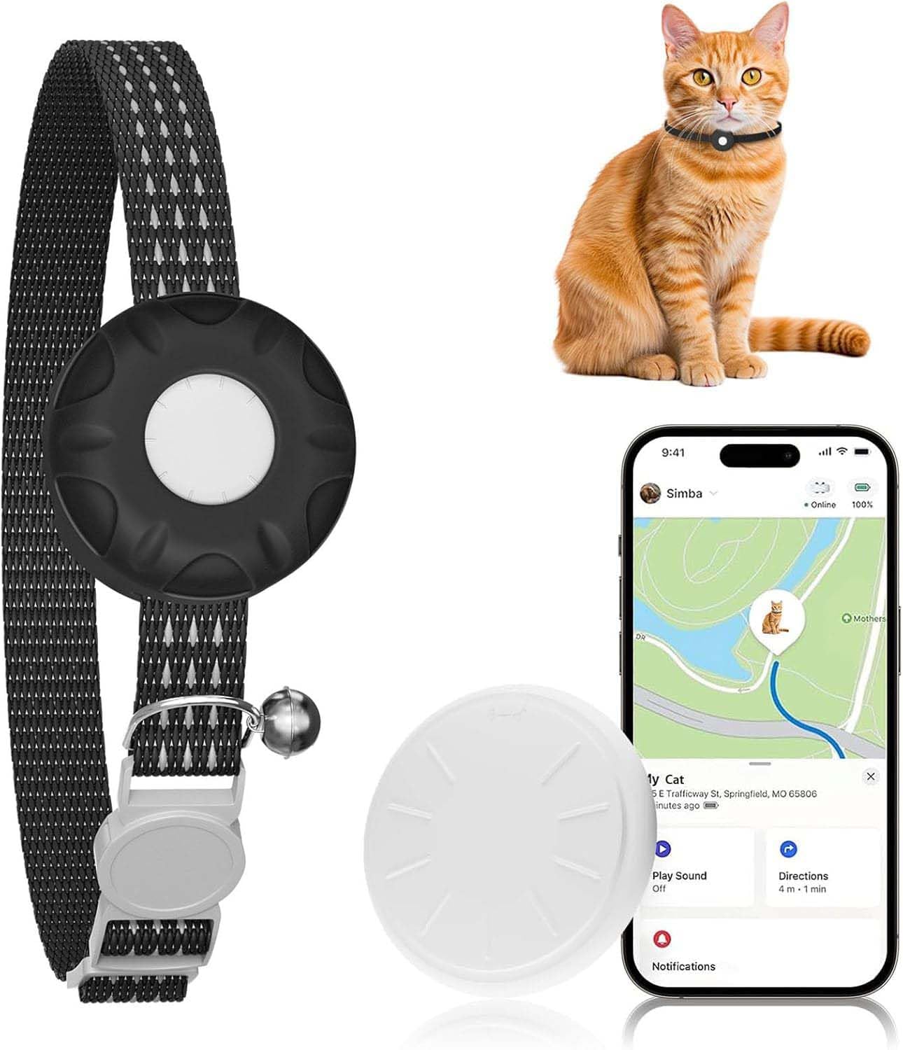 Cat GPS Tracker for Cats, Waterproof Pet GPS Tracker, Compatible with Apple Find My App (Only iOS), No Monthly Fee (White Tracker, Purple Cat Collar)