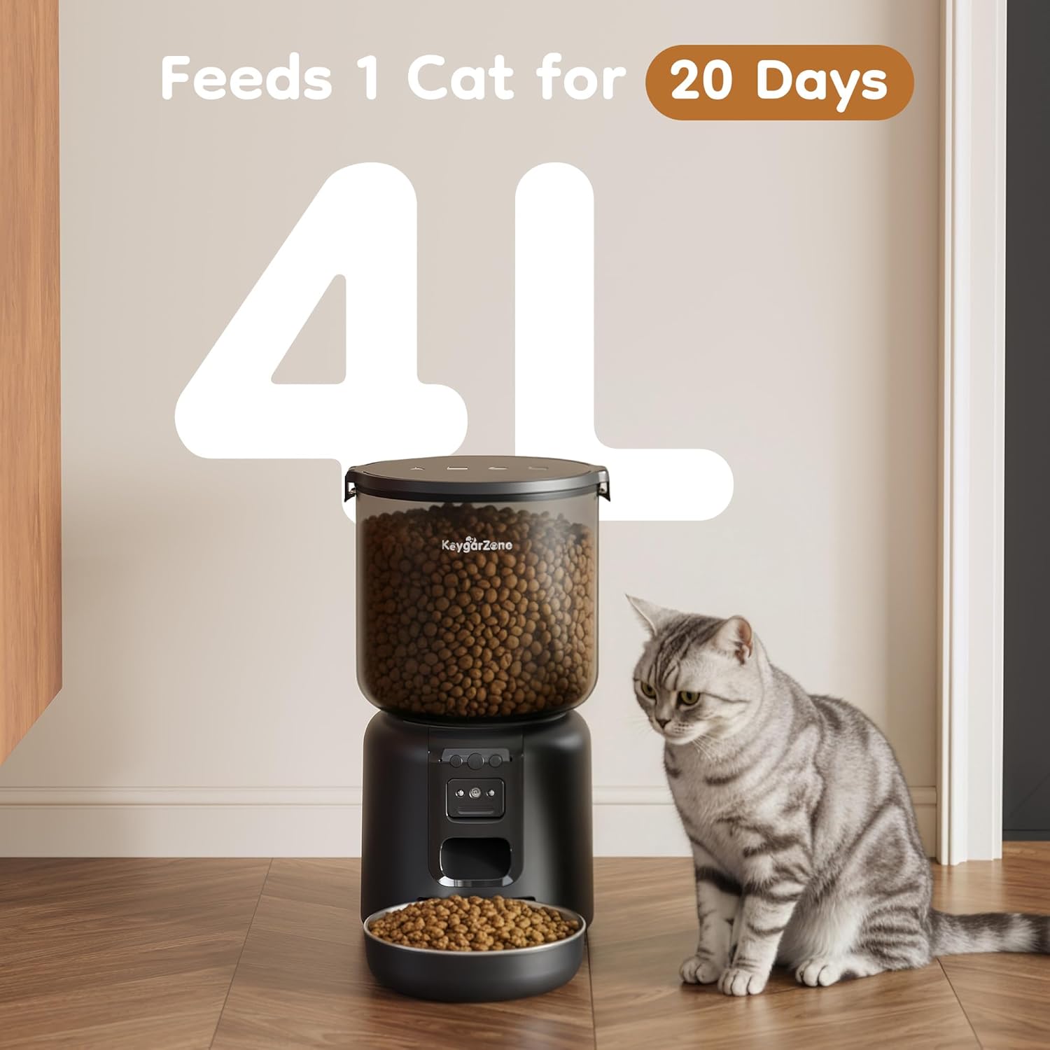 Automatic Cat Feeder, Adjustable 1080p Camera, 5G WiFi & App Control Cat Food Dispenser, Automatic Feeder Cat Dry Food with Dual Power & Voice Recording, Smart Automatic Dog Feeder Portion Control